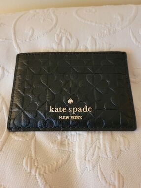 kate spade Black Embossed Leather Card Case with Gold Logo